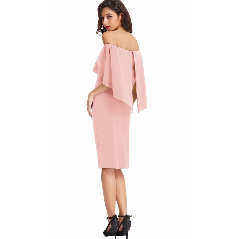 NWT Grace Karin Off Shoulder Batwing Cape Slim Midi Dress Women’s Size S